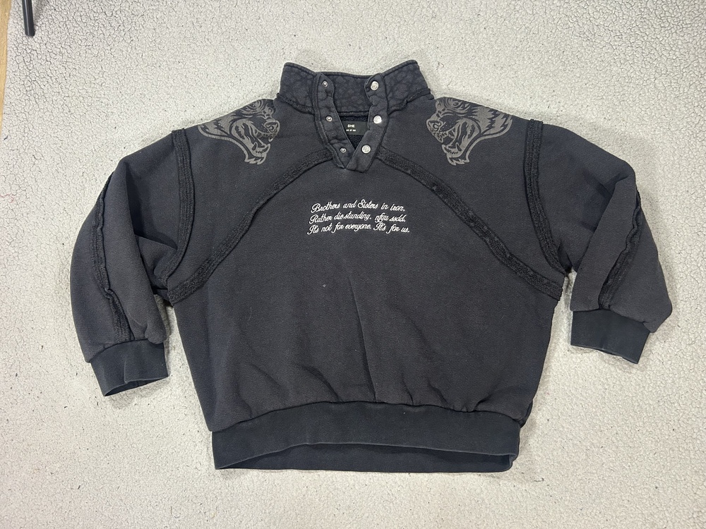 Darc Sport SHE Sweatshirt Womens Large Black Wolf Henley Raglan Fleece